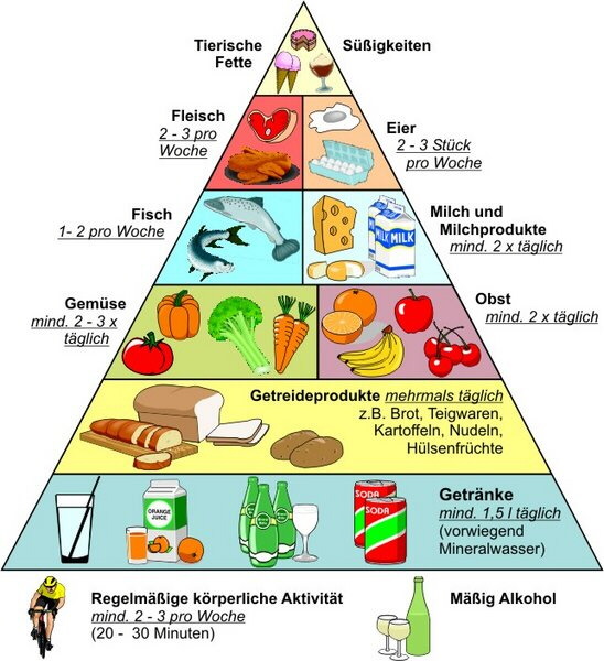 Die Abbildung zeigt grafisch den Aufbau der Ernährungspyramide)